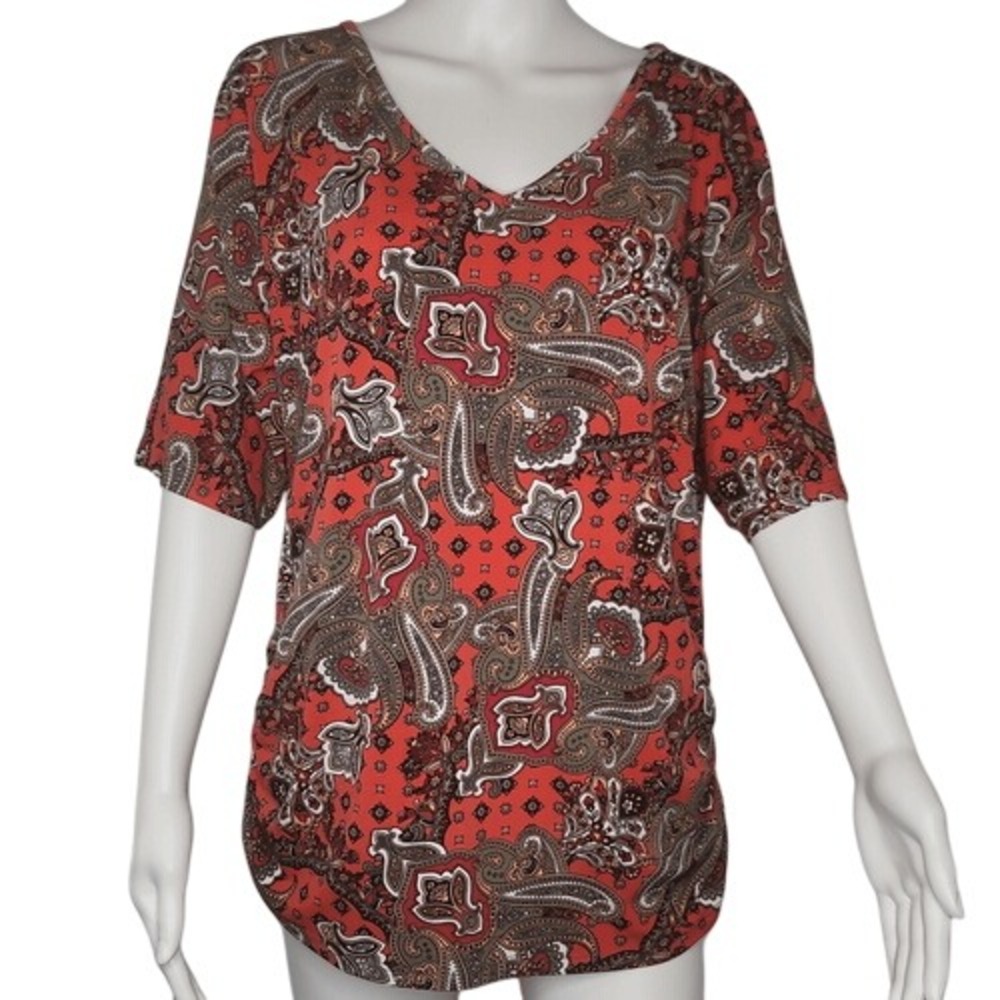 AGB Red V-Neck Paisley Top